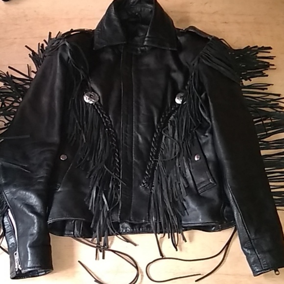 Leather Gold Other - Leather Gold black fringed heavy riding jacket
